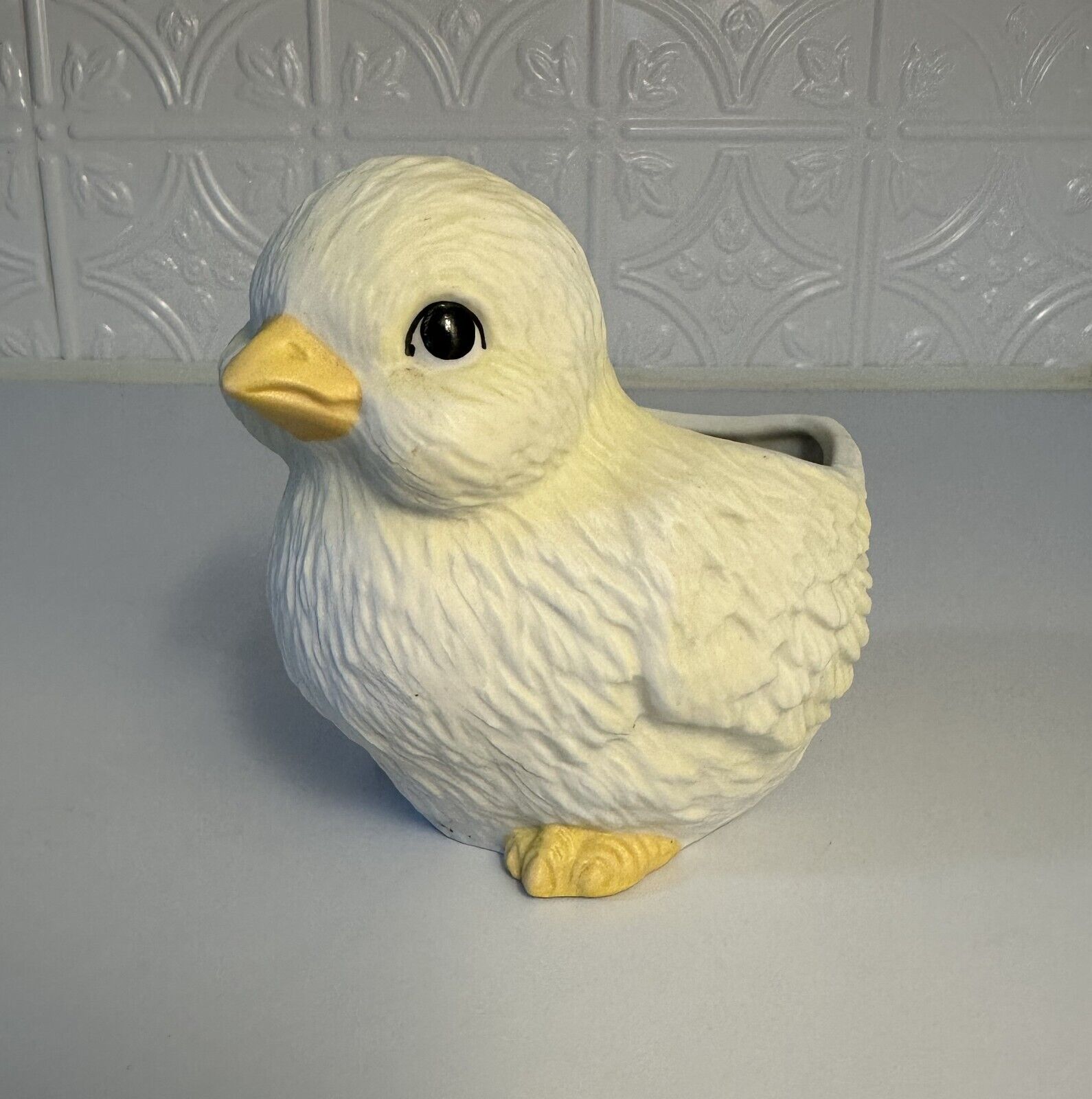 Vintage White w Yellow Porcelain Chick Planter Vase  Inarco 1986 Made in Mexico