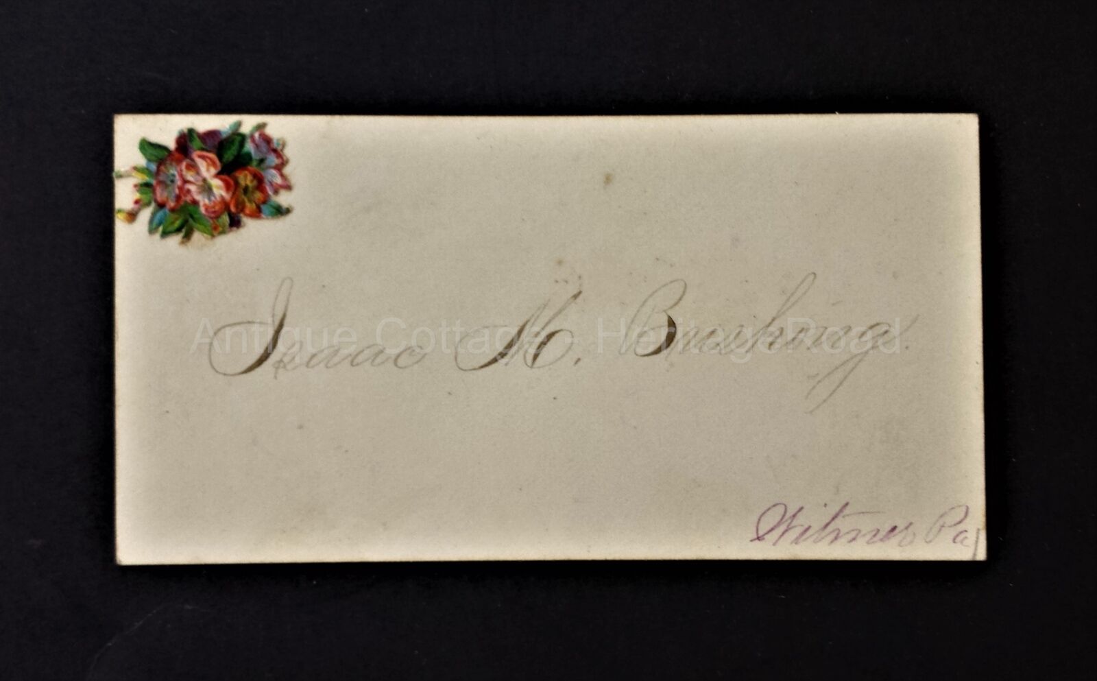 1880 antique Victorian Calling Card lancaster pa BUSHING penmanship orig ink pen