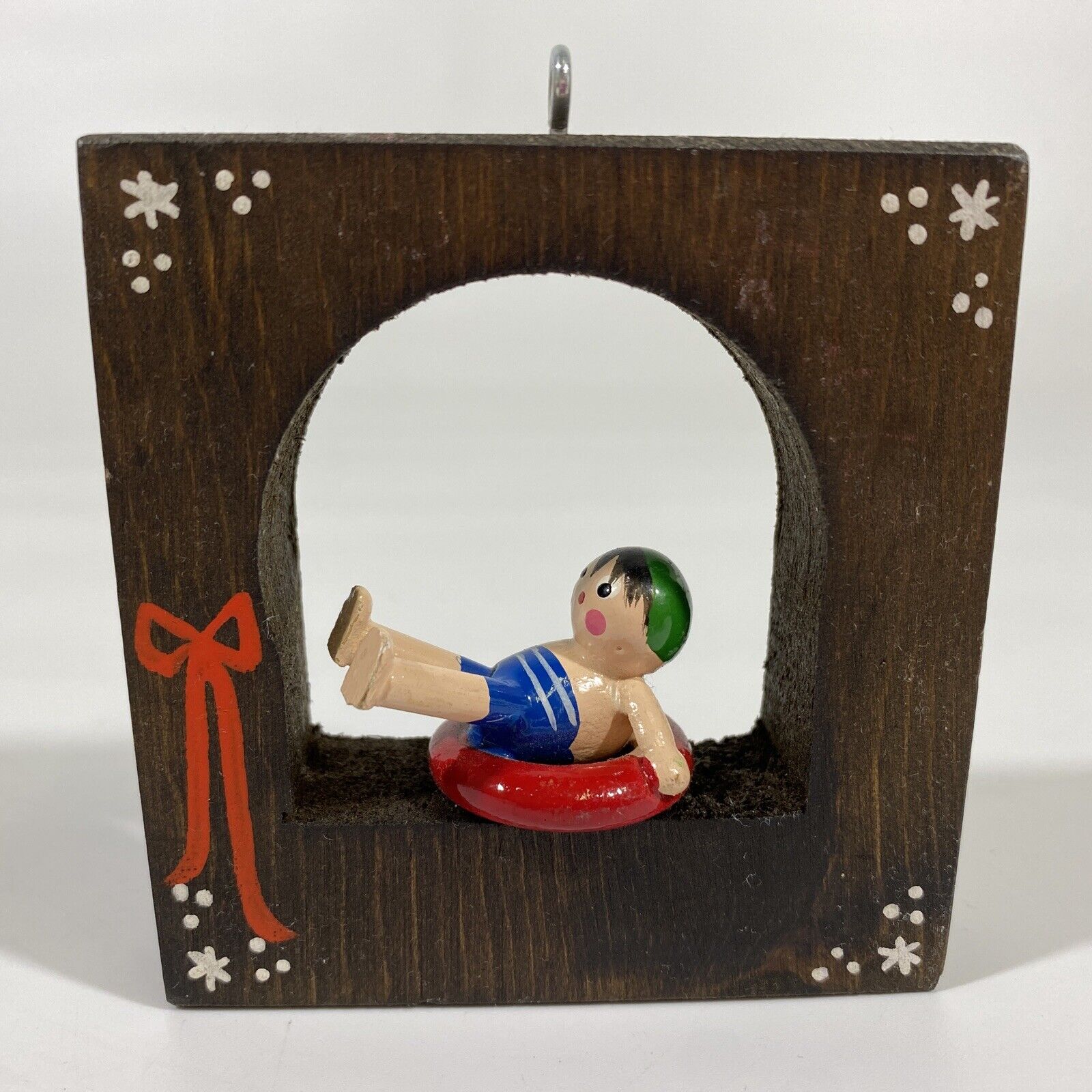 Vintage Steinbach? Wooden German Christmas Ornament Boy Swimming wFloat OOAK HTF