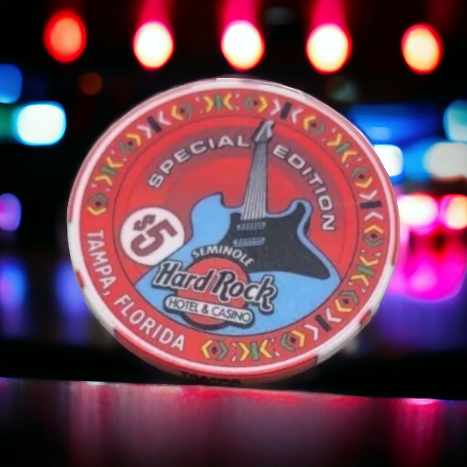 Hard Rock Hotel & Casino Special Edition Seminole Tribe $5 Red Casino Chip