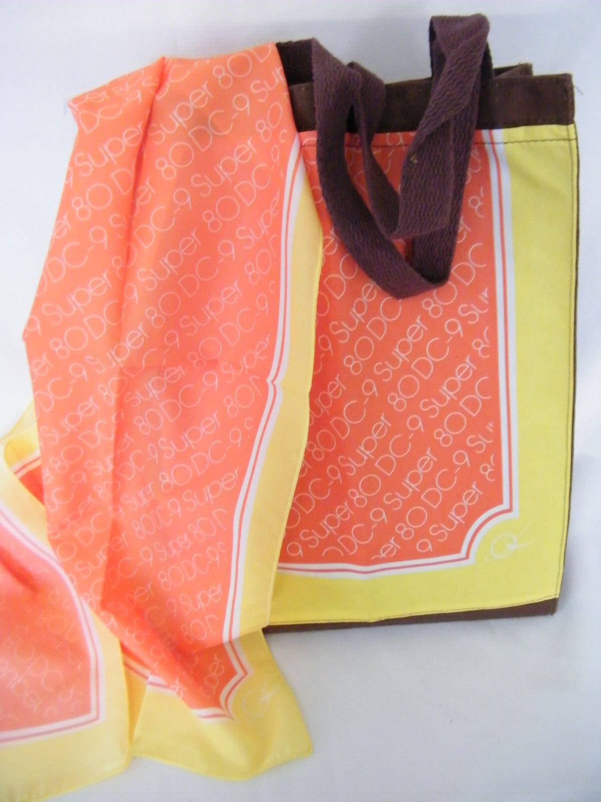 Vintage DC-9 Super 80 Tote and Scarf orange/yellow/brown