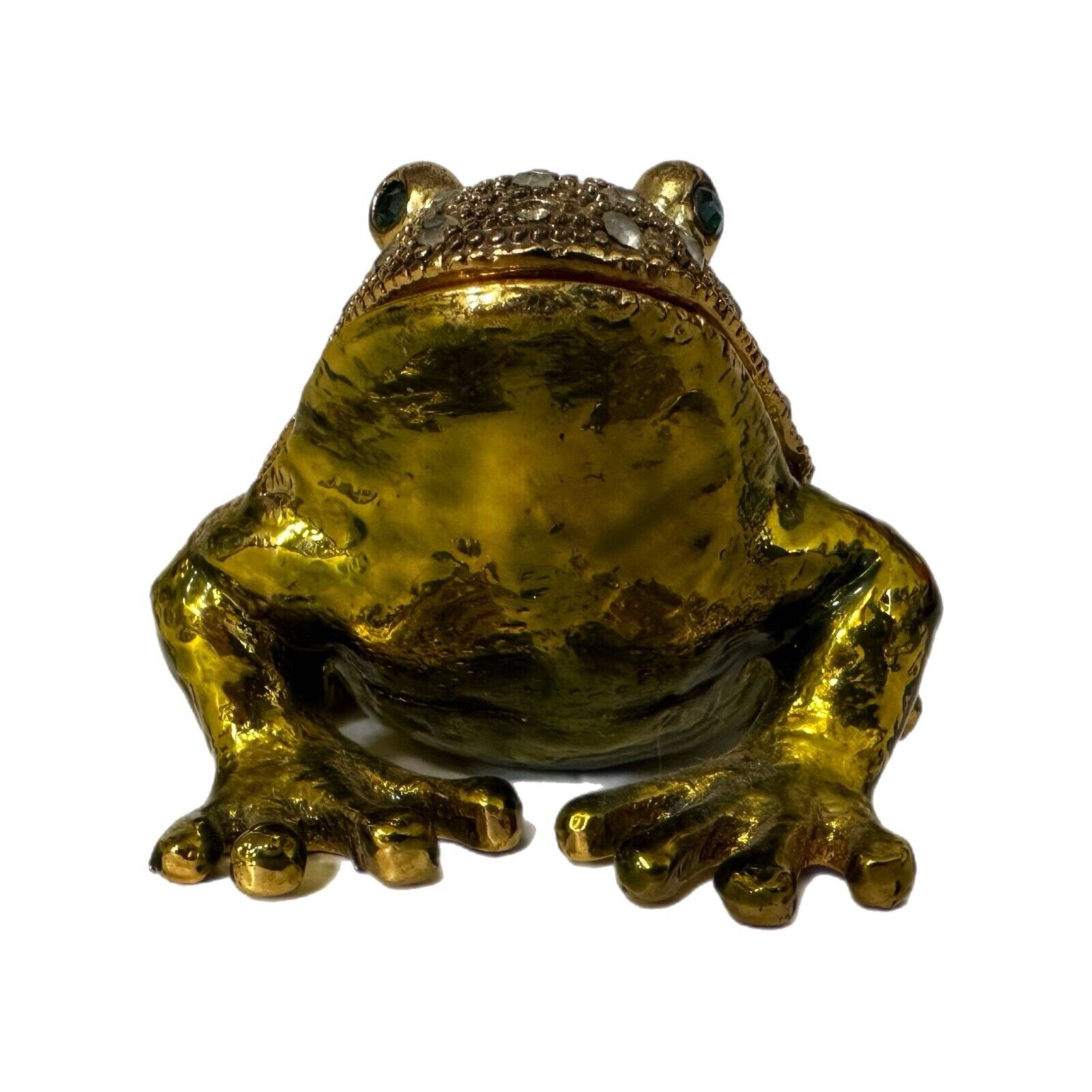 Frog Trinket Box Large Jeweled Enameled Heavy Magnetic Closure Missing 6 Stones