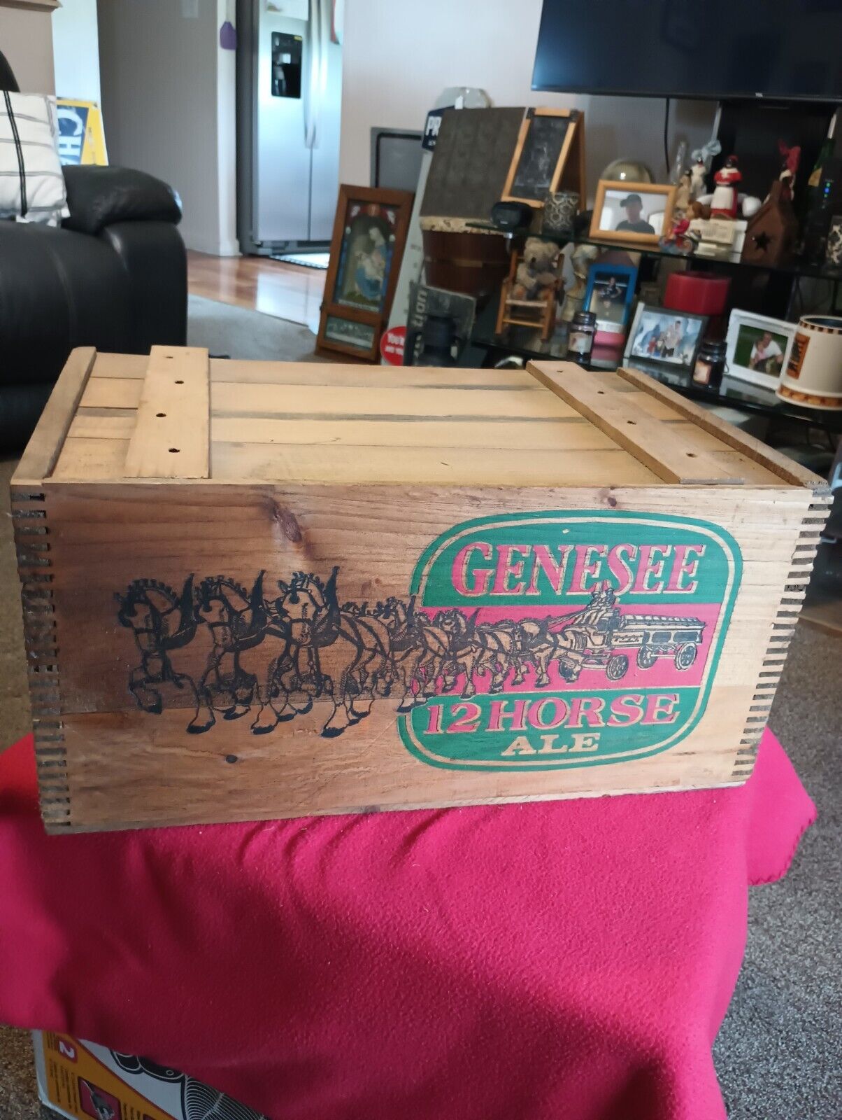 Antique Vintage Advertising Genesee 12 Horse Ale Graphics Wood Crate With Lid 🔥