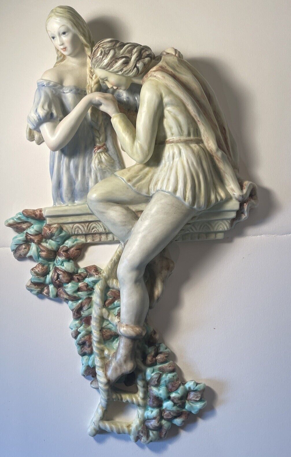 Vintage Murmac Porcelain Bisque Romeo Juliet Lovers Wall Hanging Sconce Italy