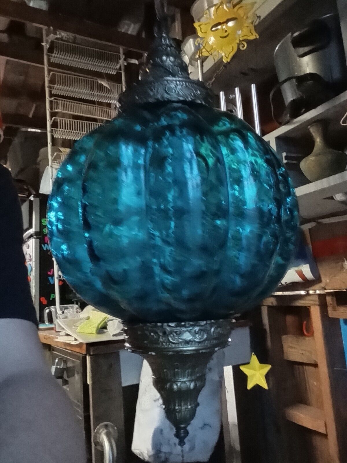 Awesome Real Blue Glass Swag Lamp