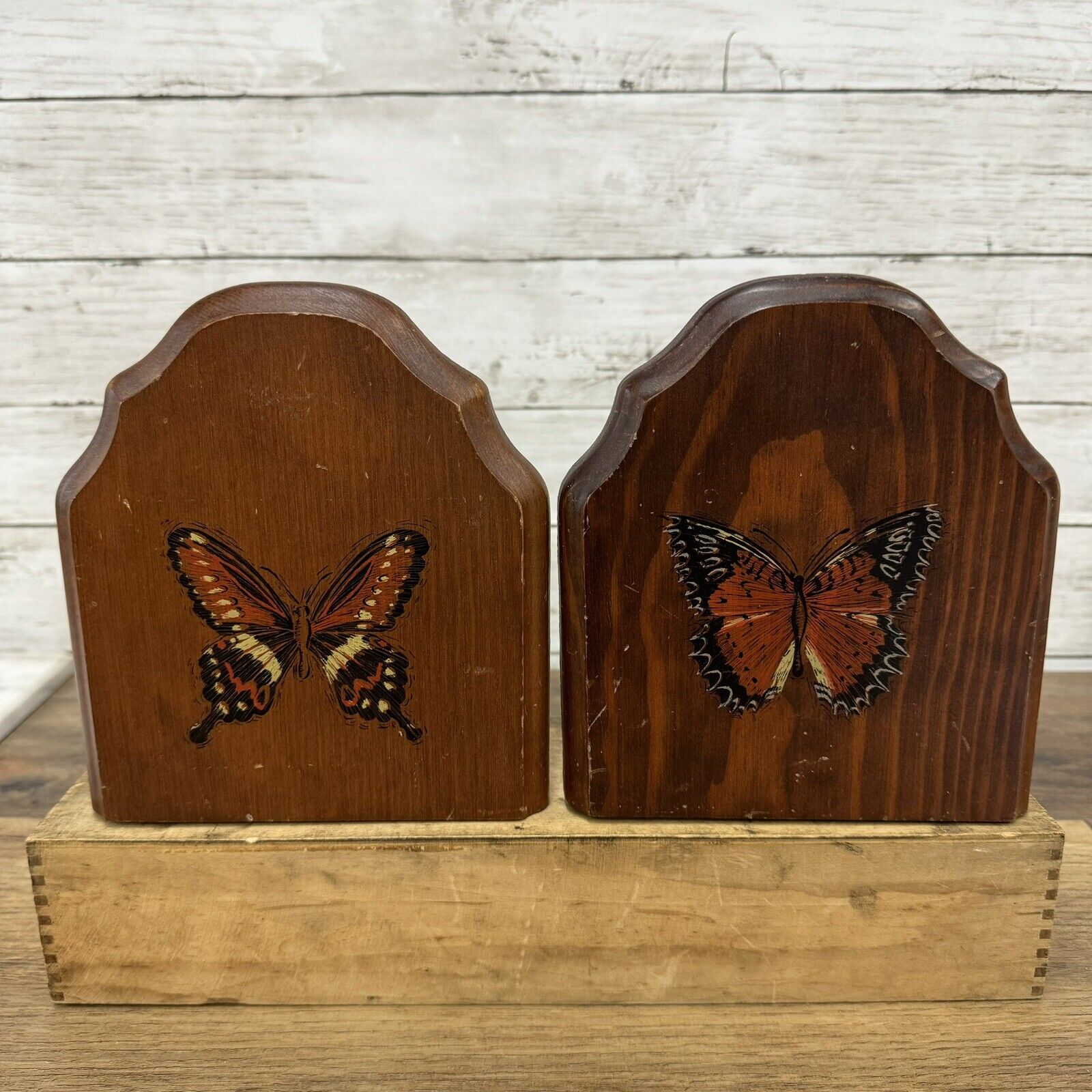 Vintage Mid Century Modern Butterfly Wooden Book Ends