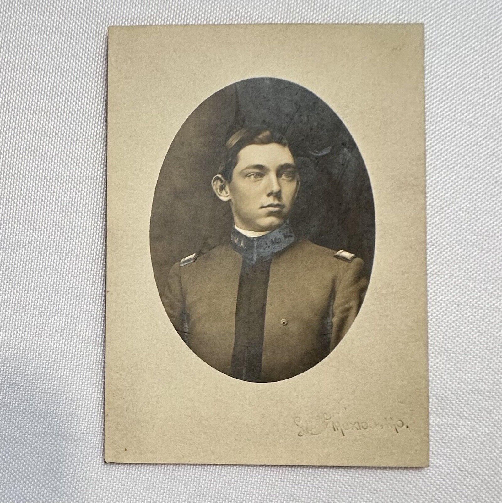 Antique Photograph Black White Handsome Man In A Uniform Late 1800s Mexico MO.
