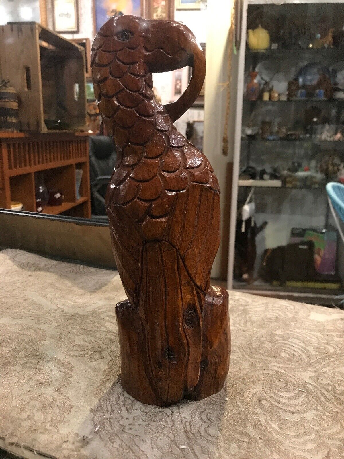 Vintage Antique Wood Carved Bird Parrot Statue Sculpture 