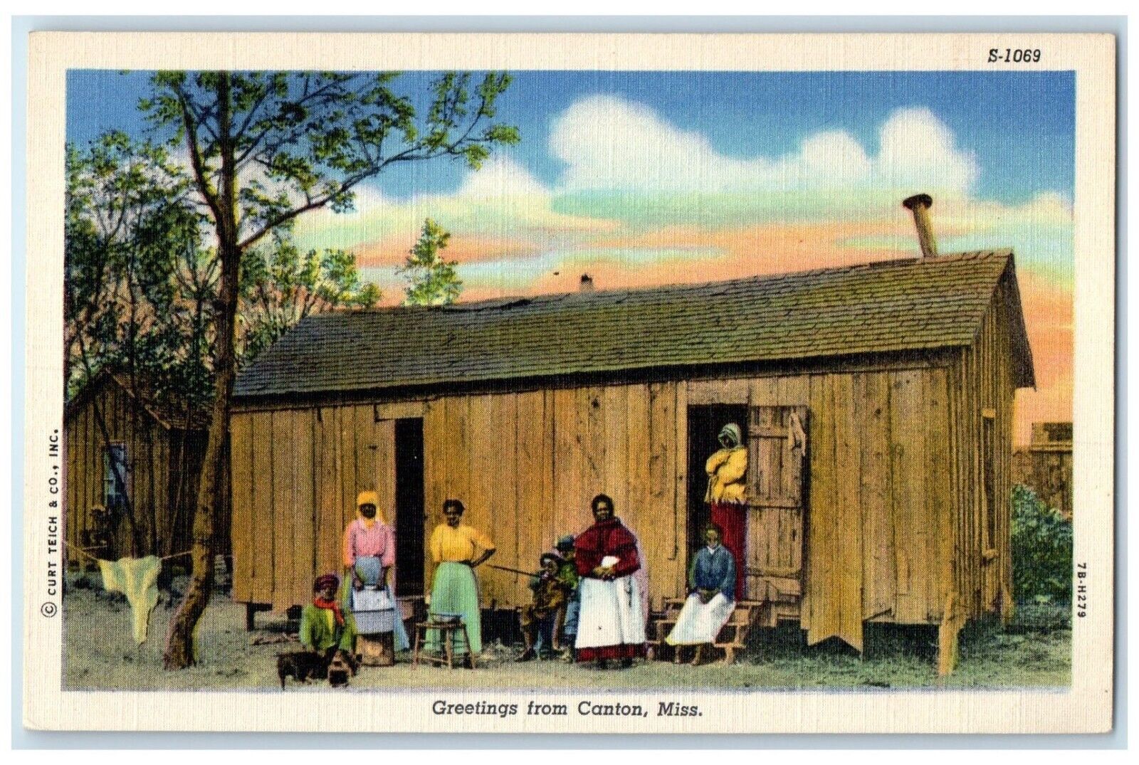 c1940 Family Picture House Greetings From Canton Mississippi MS Vintage Postcard