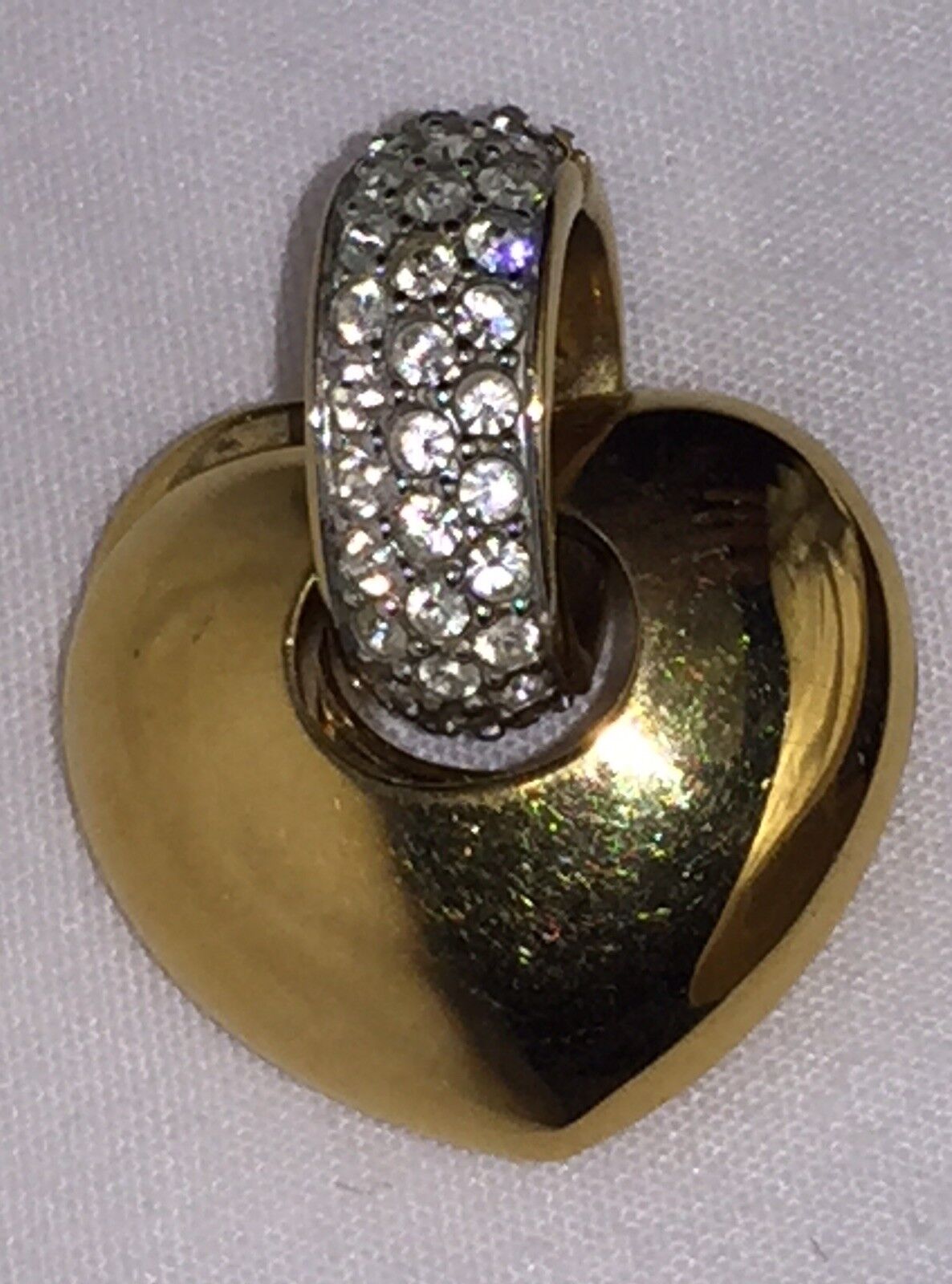 Swarovski Swan Signed Gold Tone Double Side Slide Heart Pendant No Chain