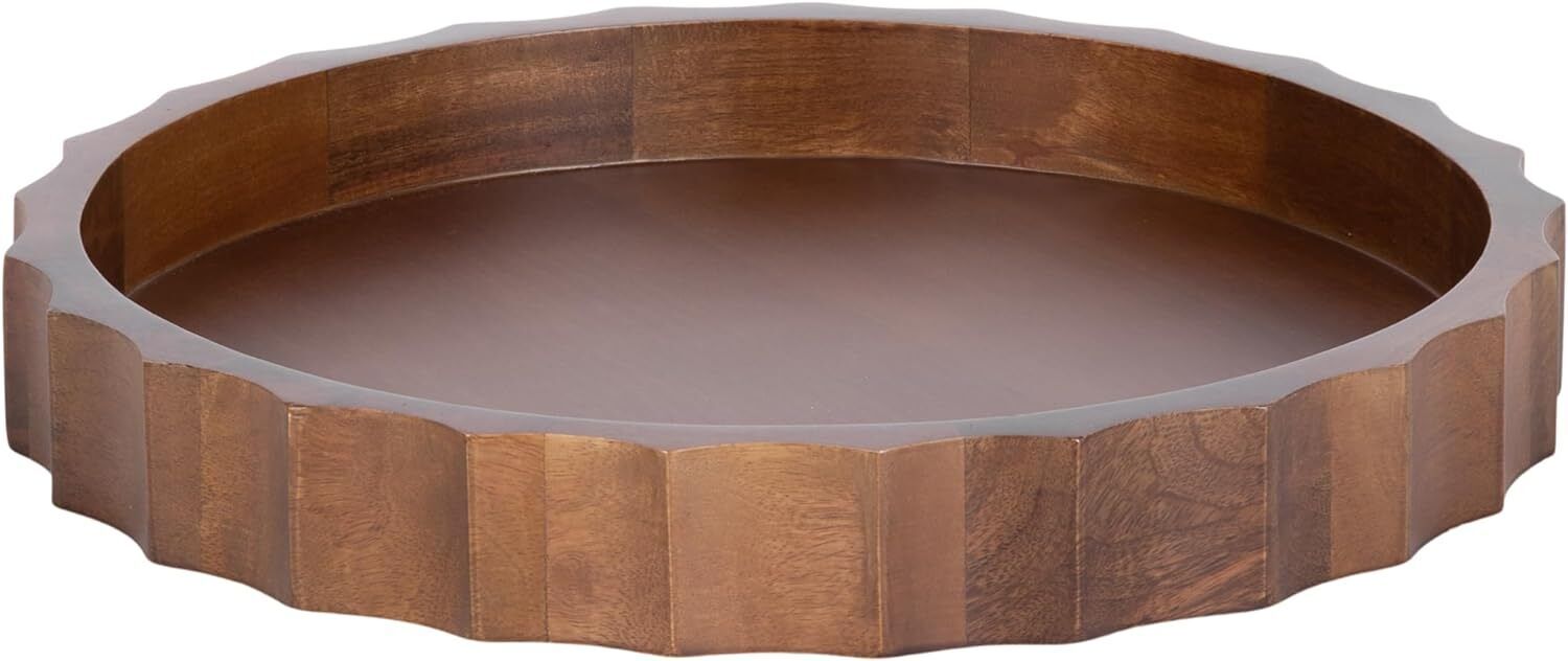 Bandeja redonda decorativa con diseño ondulado, 15 pulgadas de diámetro, marrón
