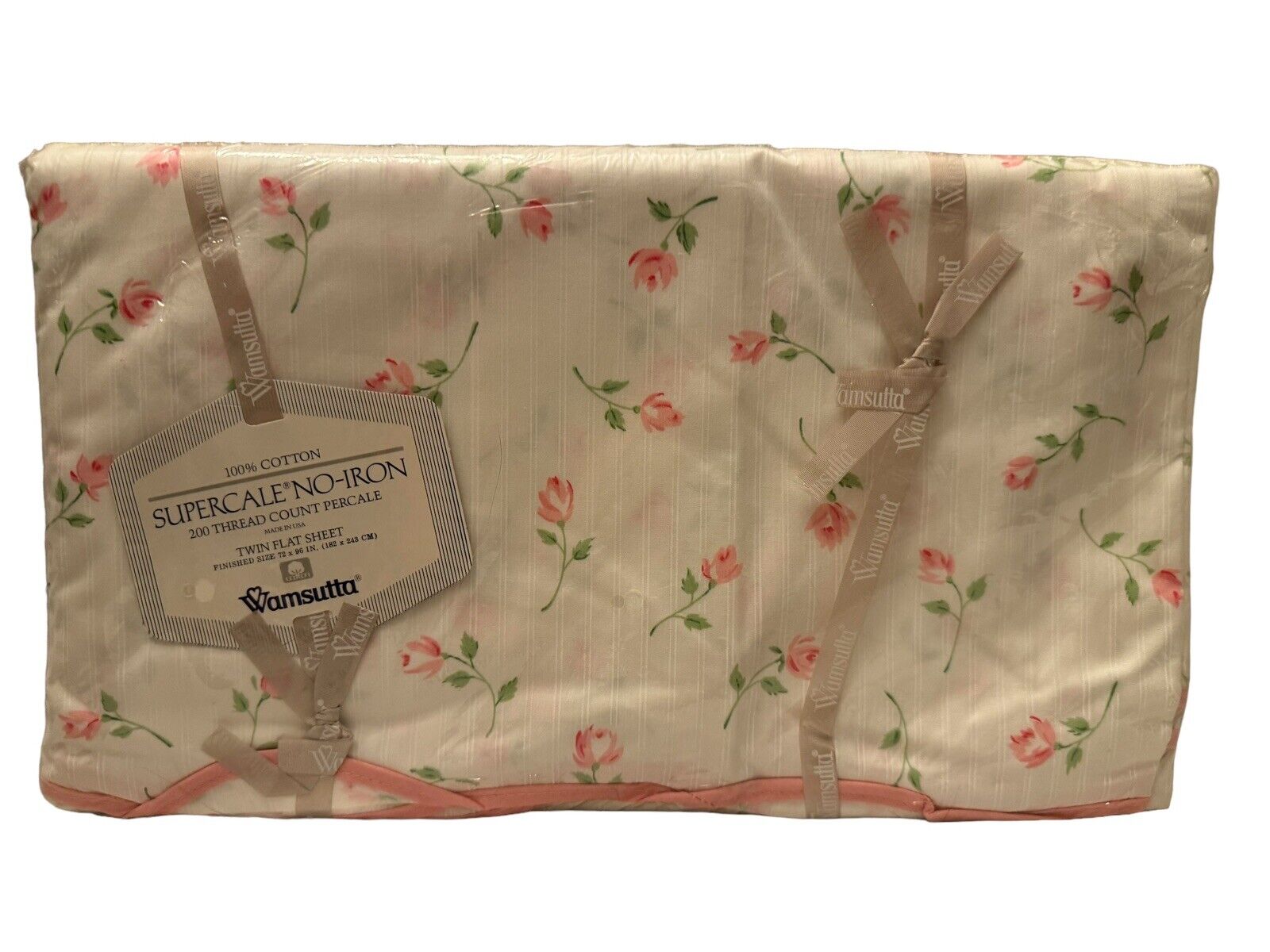 Vintage Wamsutta Regency Rose Supercale No Iron Twin Flat Sheet Cottage Floral￼
