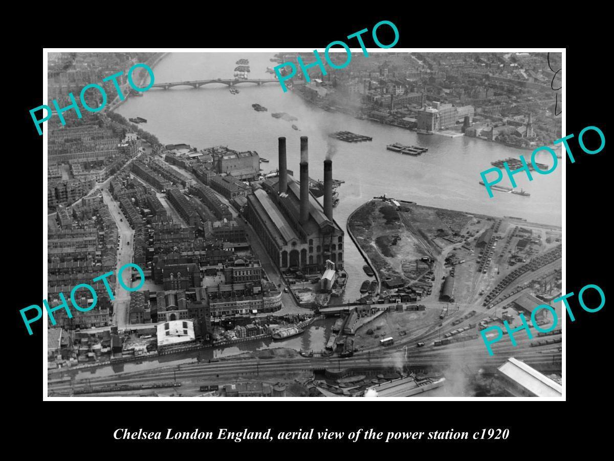 OLD 8x6 HISTORIC PHOTO CHELSEA LONDON ENGLAND AERIAL VIEW POWER STATION c1920