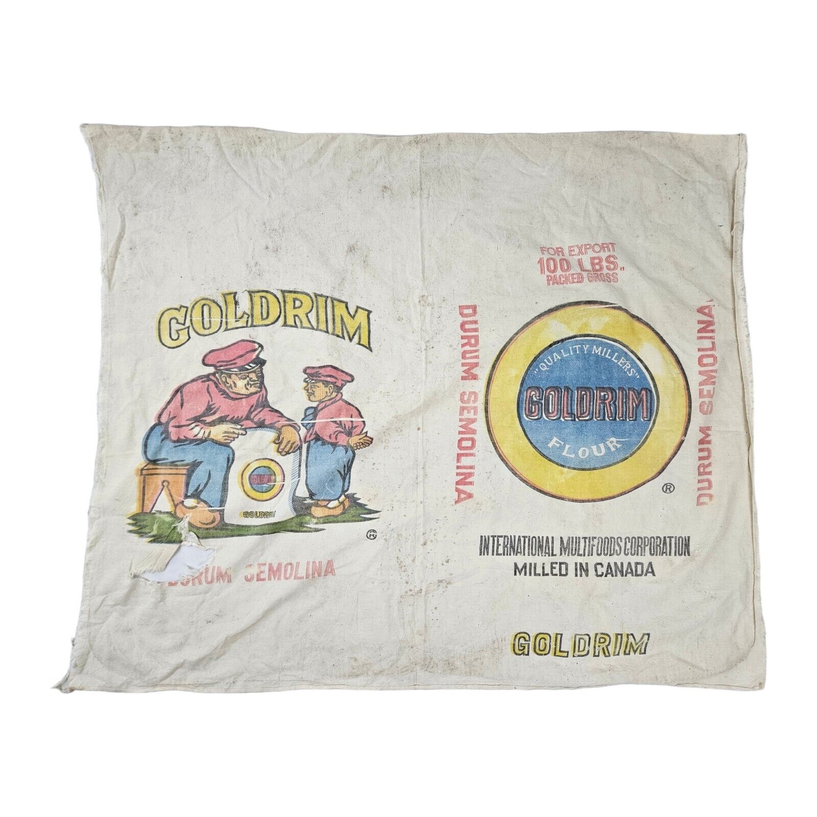 Vintage Goldrim Flour Cloth Sack 100lb Cotton Bag Fabric Collectible
