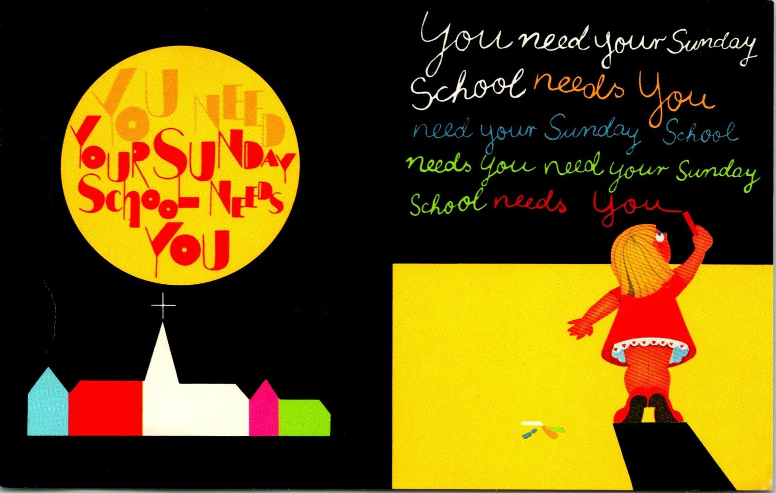 Sunday School Needs You Child Chalk Church Postcard unused (15539)
