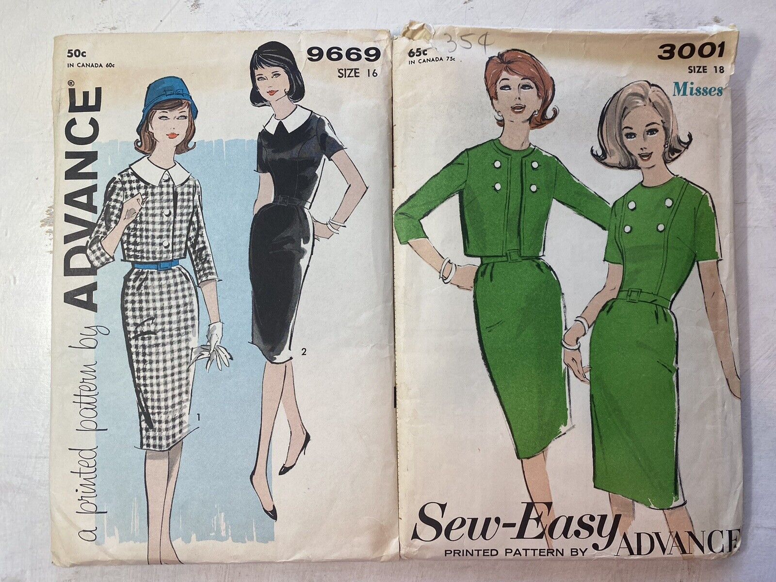 Vintage Advance Pattern 60’s Sz 16 18 9669 3001 Dress & Jacket