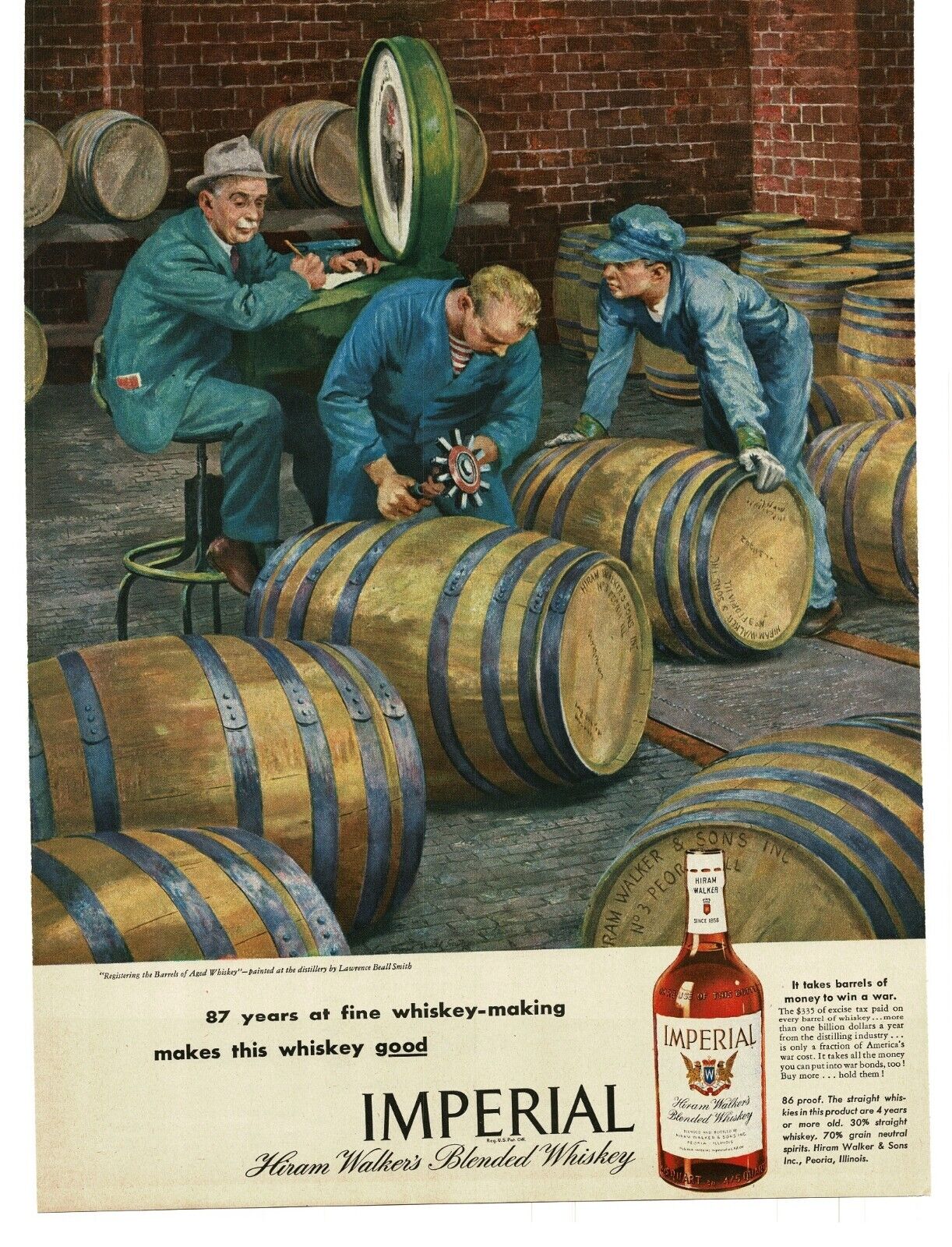 1945 Imperial Whiskey workers registering the barrels art Vintage Print Ad