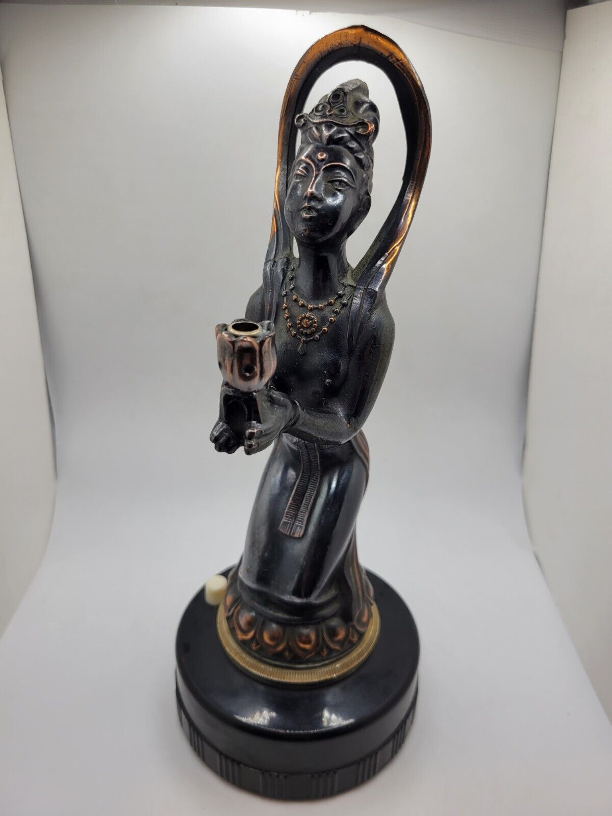 Vintage Kneeling Nude Maiden Bronze Statue Table Lighter RONY Corporation Rare