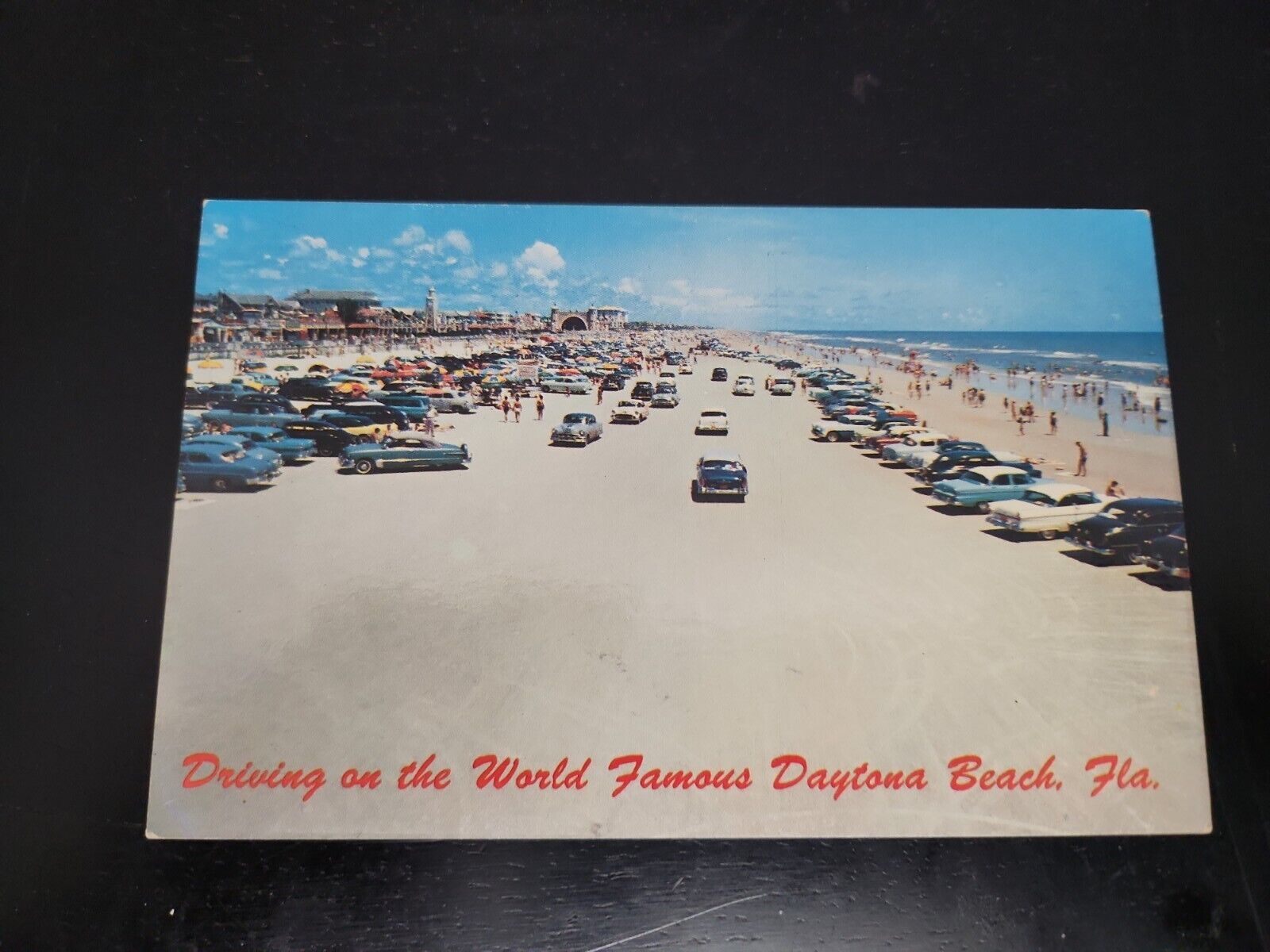 Driving World Famous Dayton Beach FL Florida Old Cars VTG Postcard  RPPC
