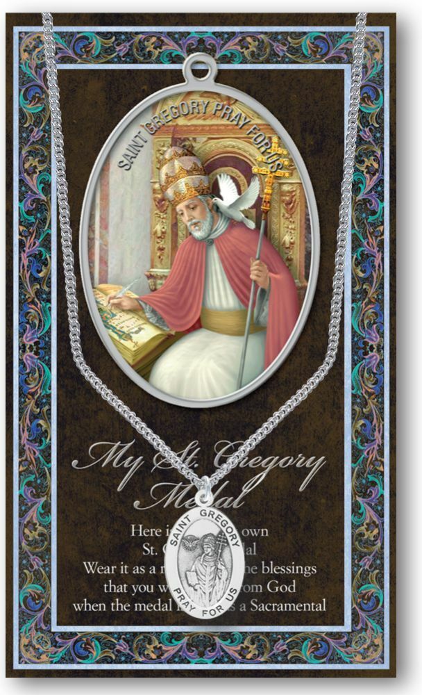 St. Gregory the Great Pewter Medal Necklace with Embossed Pamphlet