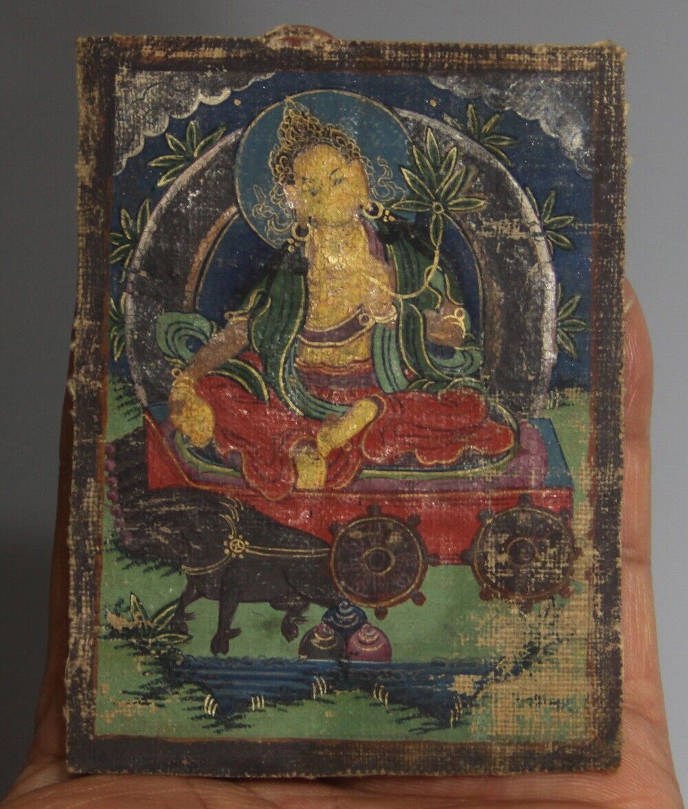Real Rare Tibet 1800s Old Antique Buddhist Tsakli Tsaklis Thangka Tangka Marichi