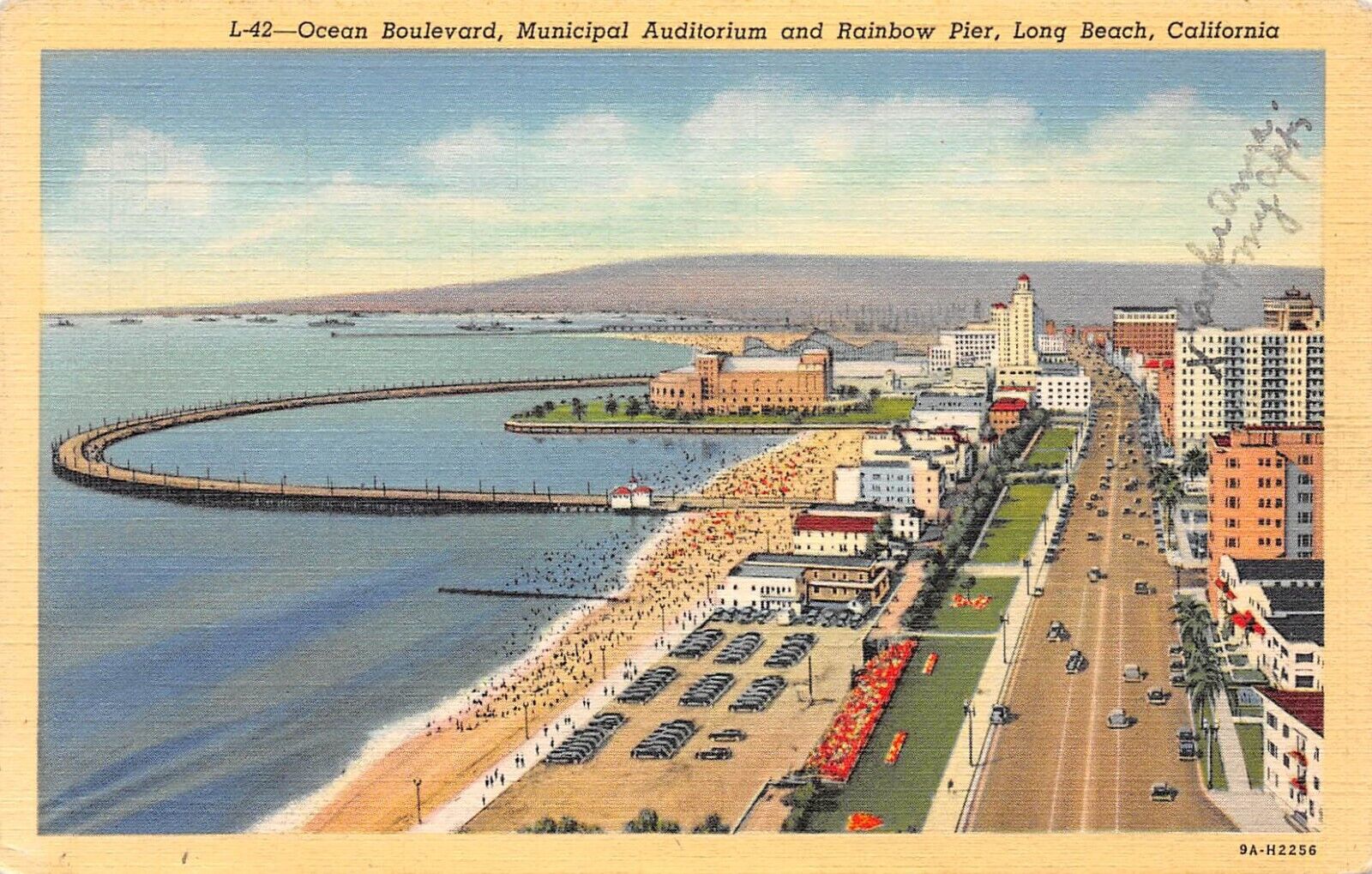 D1855 Ocean Blvd. Municipal Auditorium Rainbow Pier Long Beach CA 1939 Linen PC