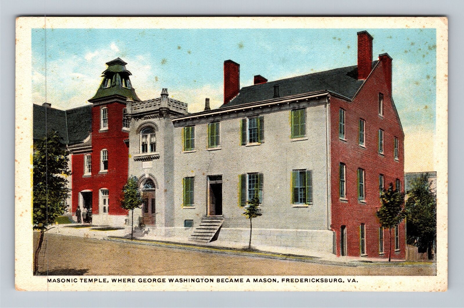 Fredericksburg VA-Virginia, Masonic Temple, Washington Vintage Souvenir Postcard