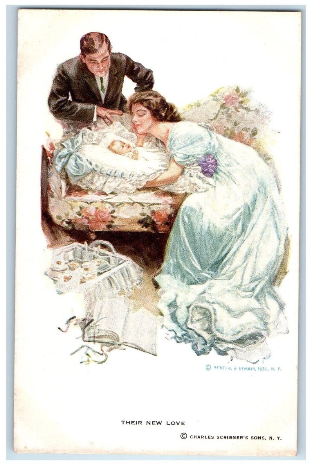 c1910\'s Couple Newborn Baby Their New Love Newman Unposted Antique Postcard