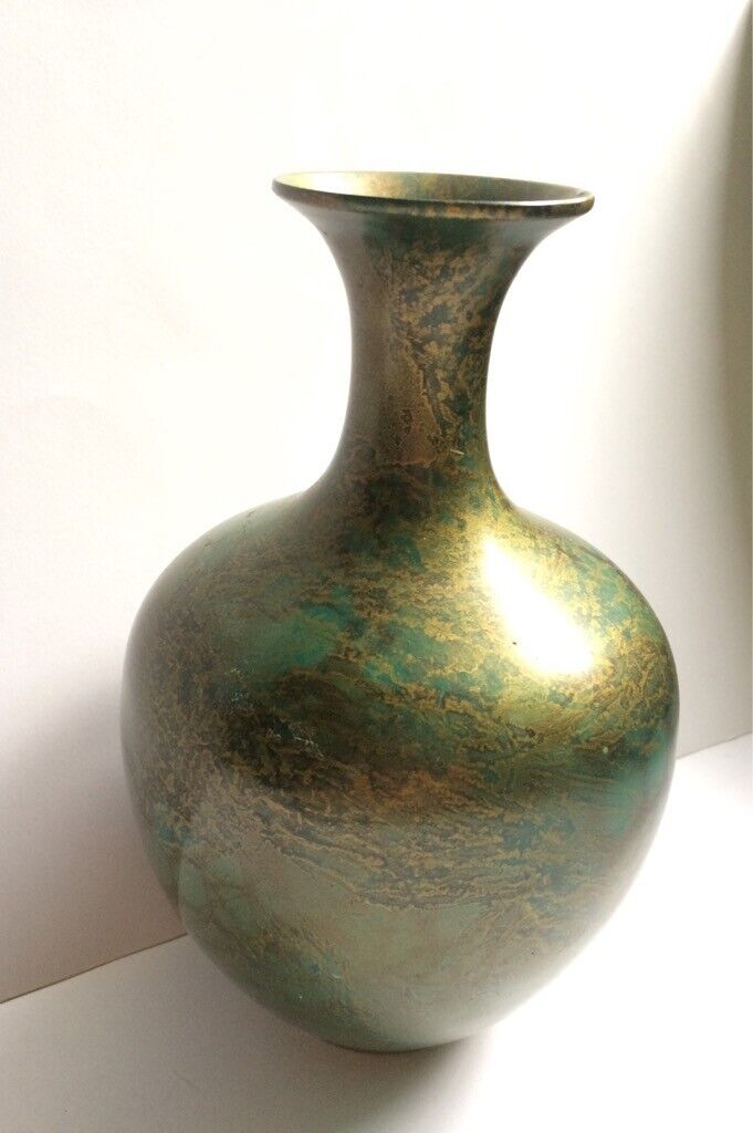 Vintage Japanese Vase Green Gold Mixed BRONIZE Signed size 21 cm.#002