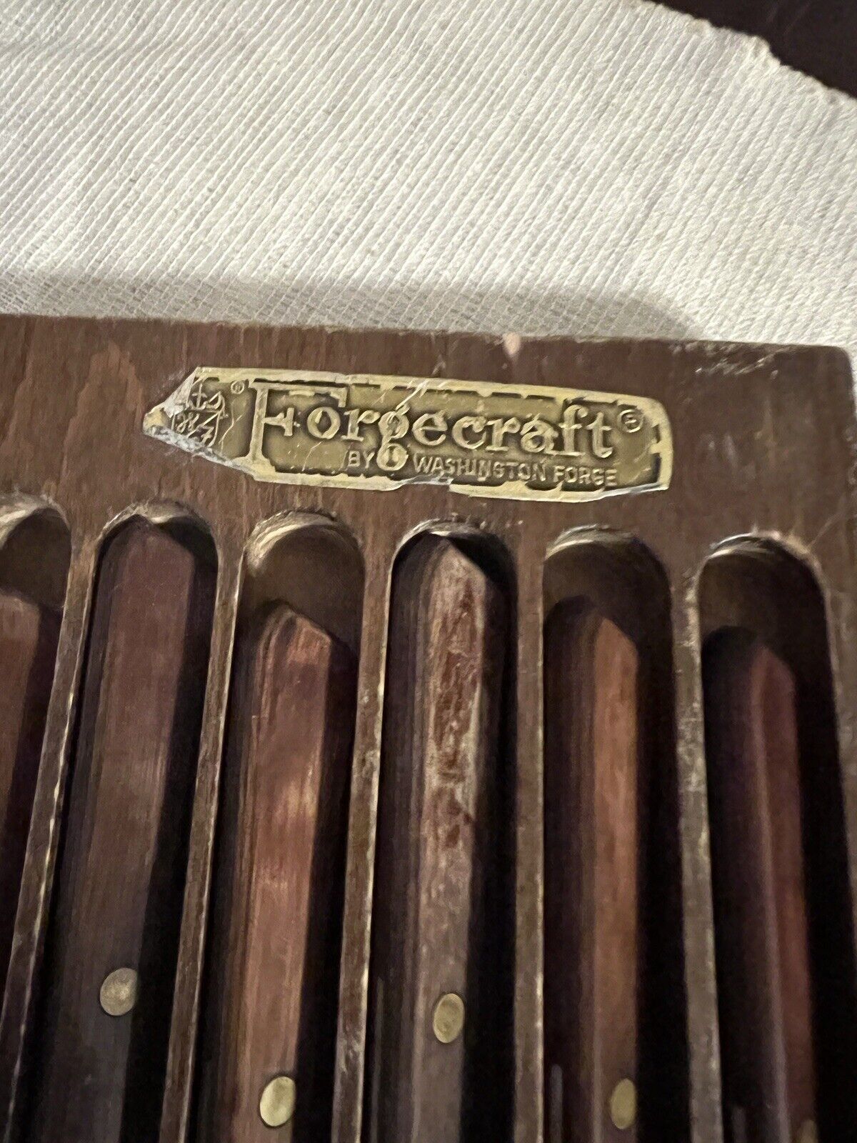 vintage forgecraft by Washington forge set of 6 serrated set with wood tray