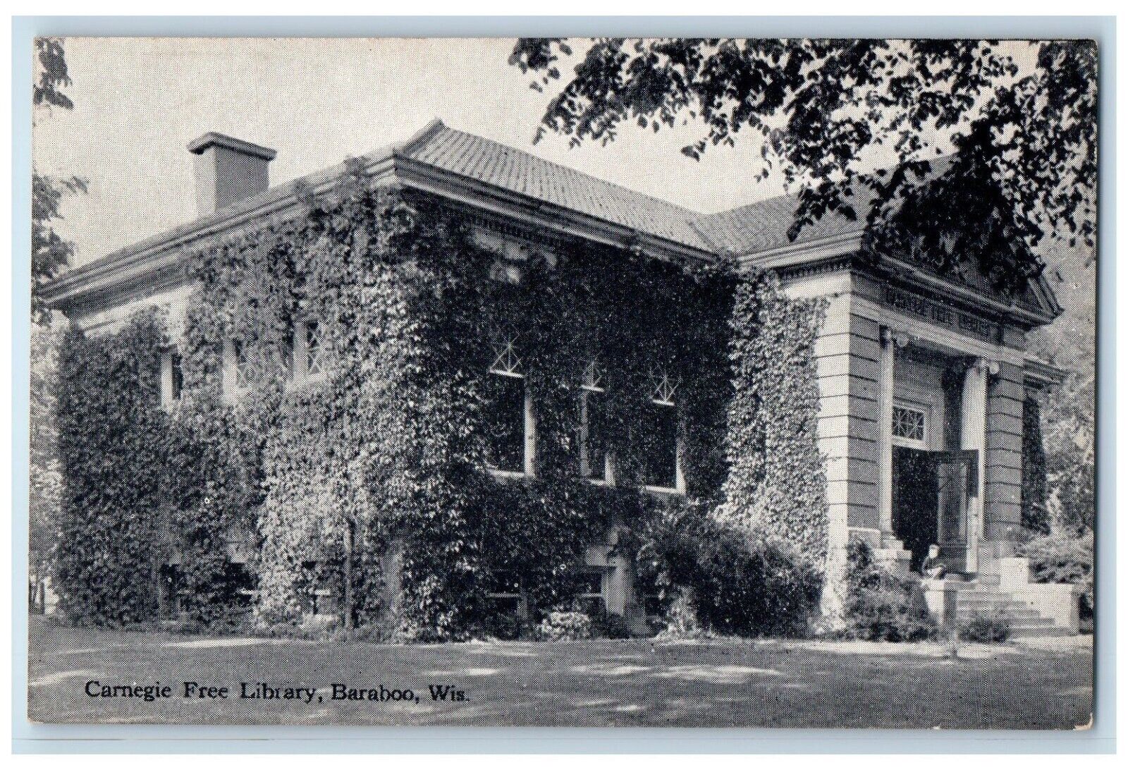 c1910 Carnegie Free Library Exterior Building Baraboo Wisconsin Vintage Postcard