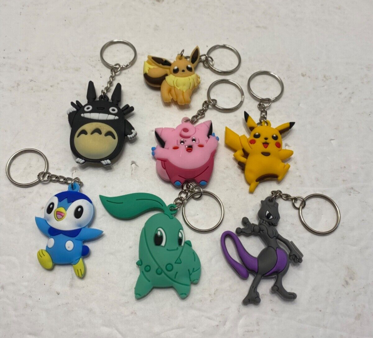 Lot of 7 Various Pokémon Keychains Silicone Characters Metal Rings 