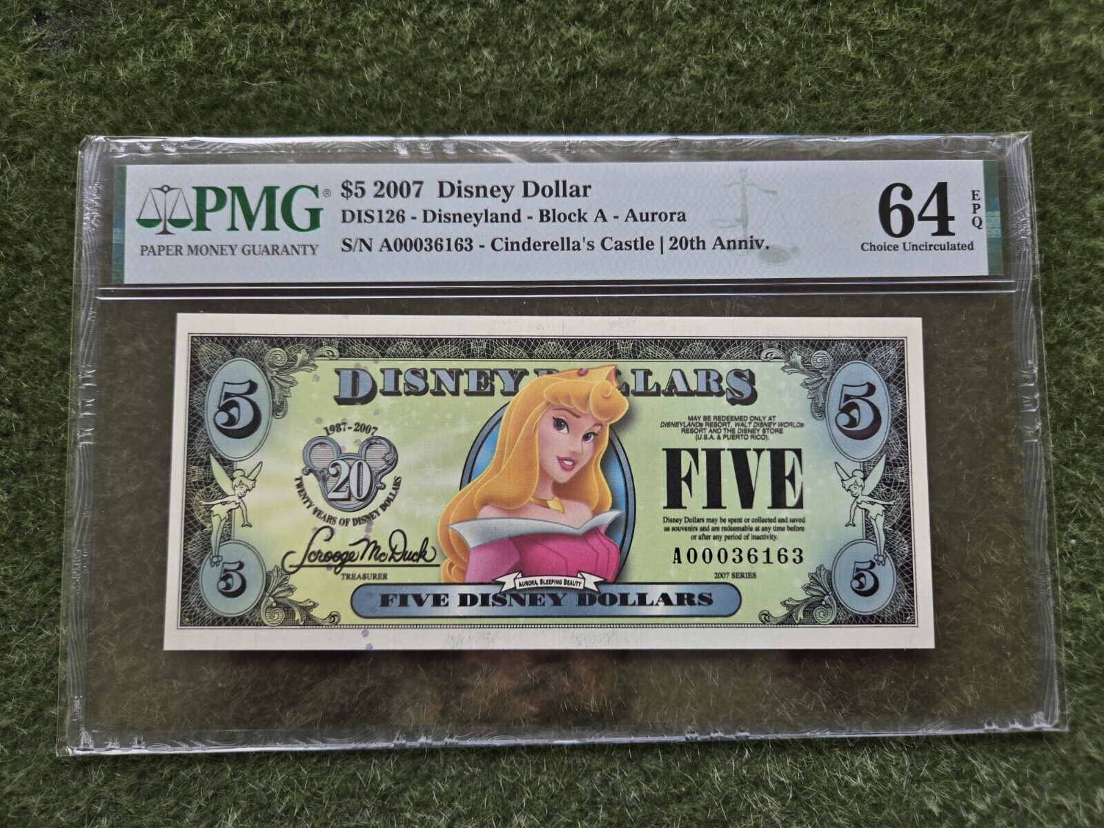 Disney Dollar $5 2007 Aurora PMG 64 EPQ Choice