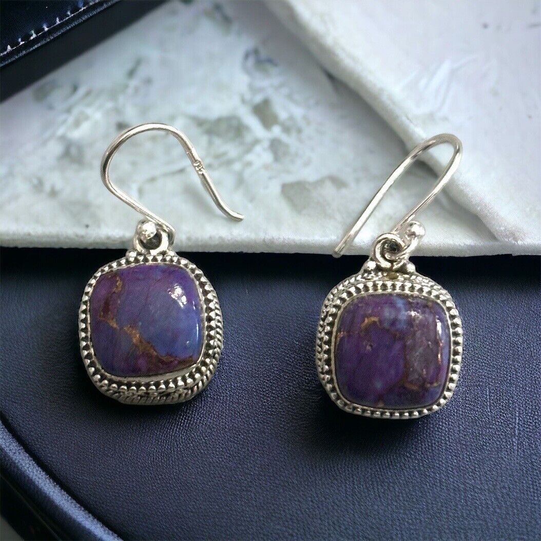 Purple Copper Turquoise Drop Earrings
