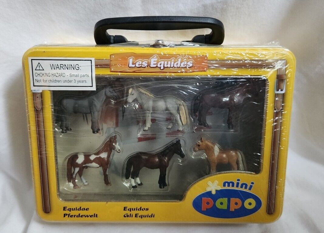 Papo Mini Equine Horse Figurines Les Equides Set of 6 with Carry Case NEW