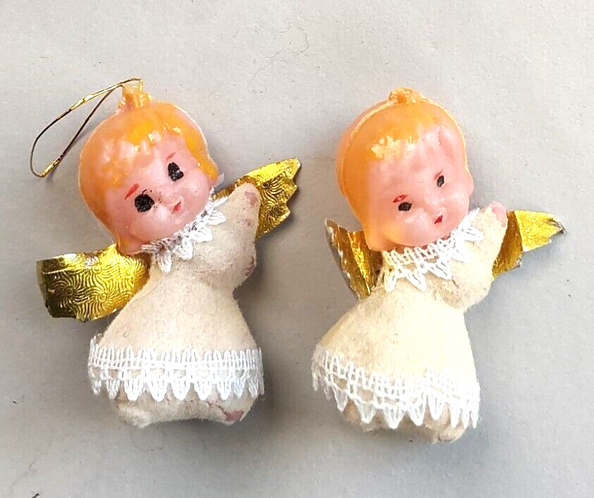 Vintage Lot of 2 Flocked/Blow Mold Christmas Ornaments Angels