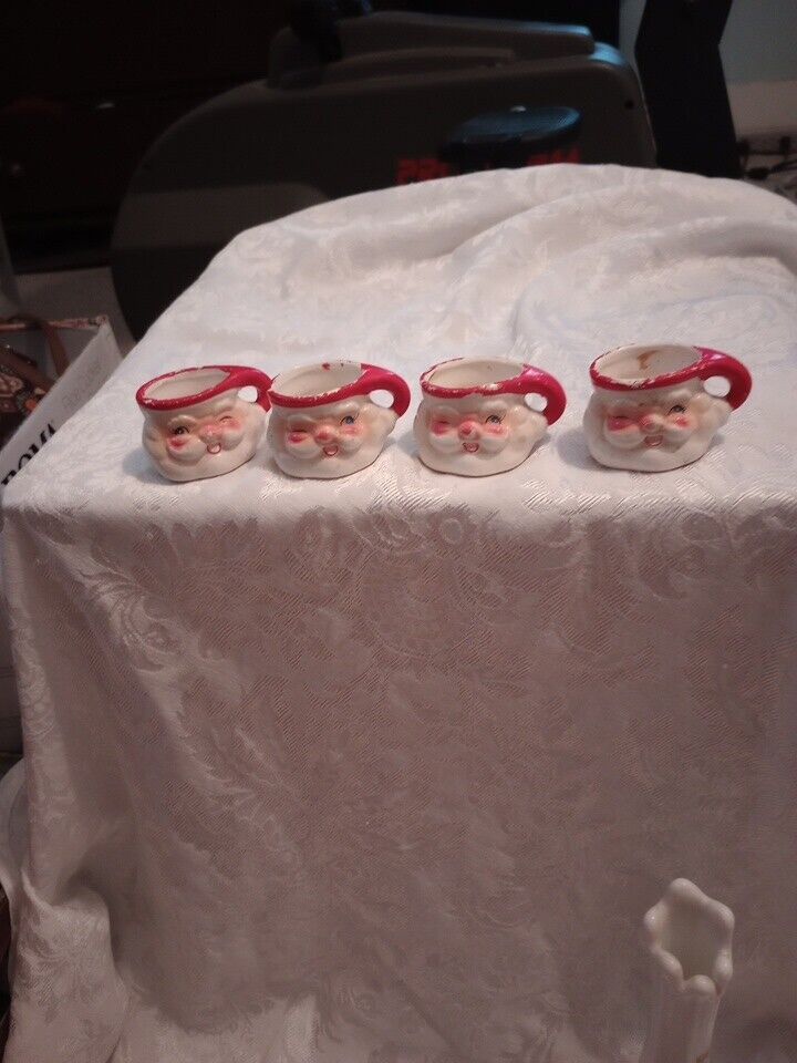 Vtg 1960 Winking Santa mini mugs Christmas Holt Howard Ceramic Japan Set Of 4 