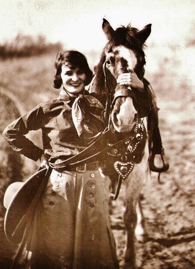 Horse and a Rodeo COWGIRL in chaps vintage 8 x 10  photo retro unique art