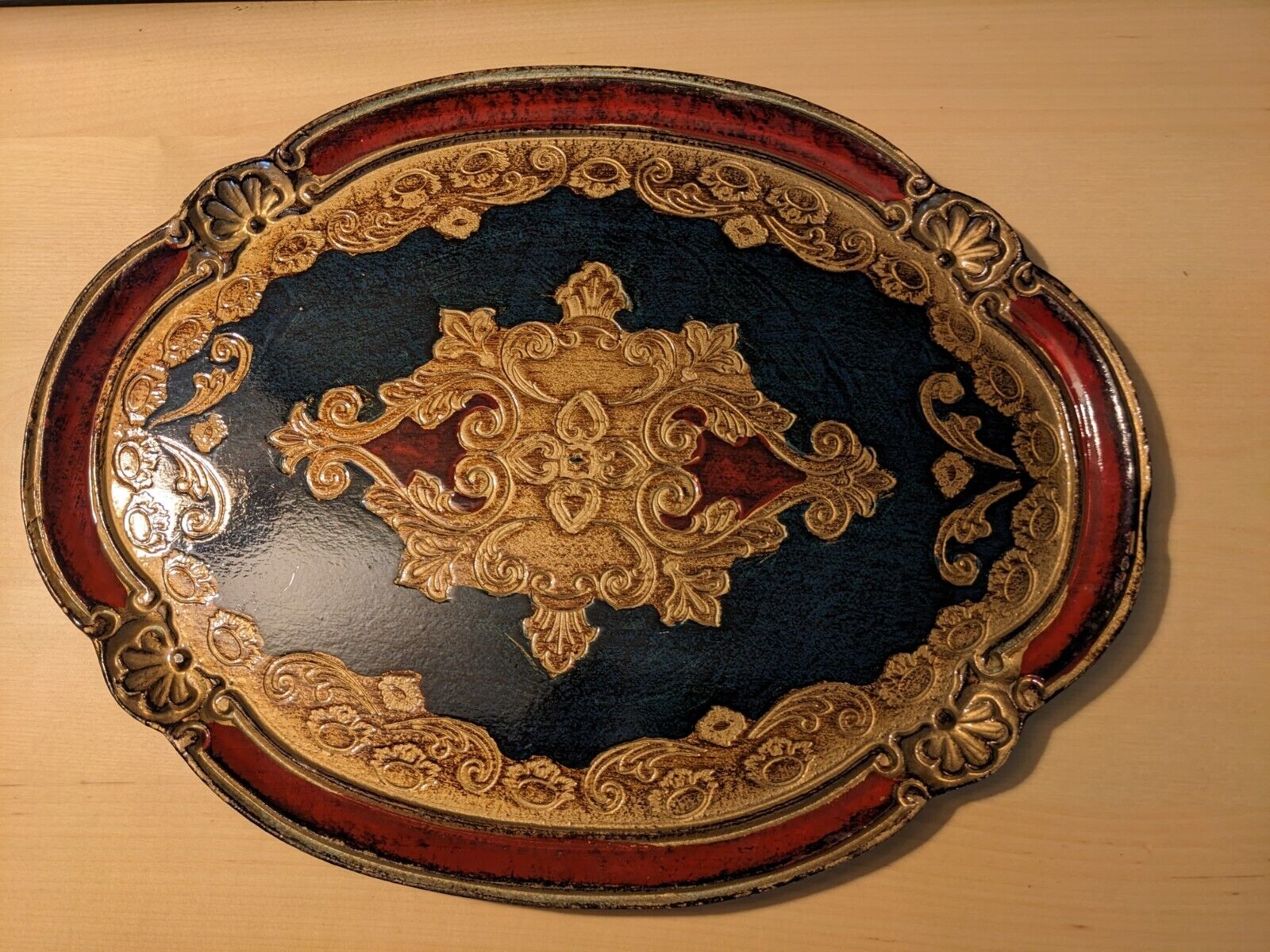  Handmade original Italian wood oval tray.