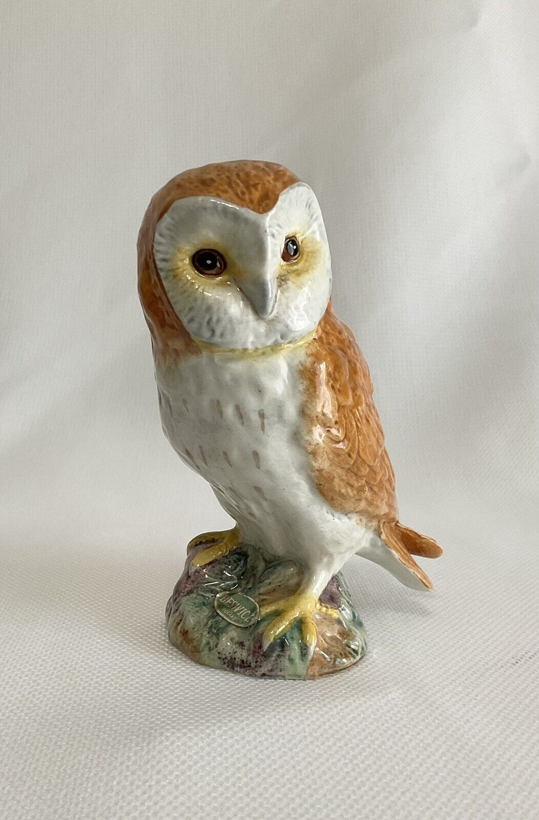 Beswick England Owl Figurine Peering Tan (READ) Cream Painted Porcelain Signed