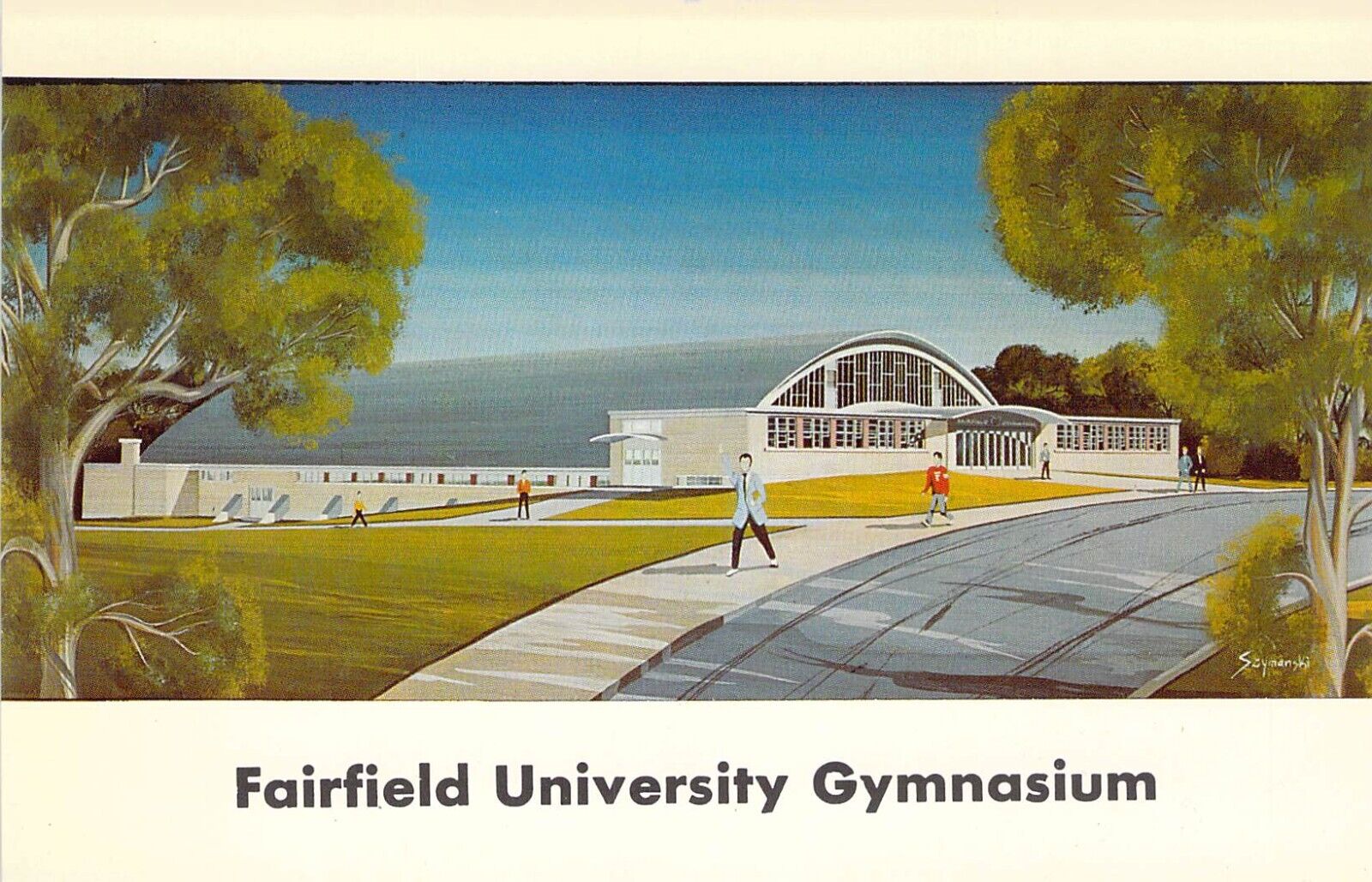 1958 CT Fairfield University Gymnasium Artist Drawn Mint postcard A71