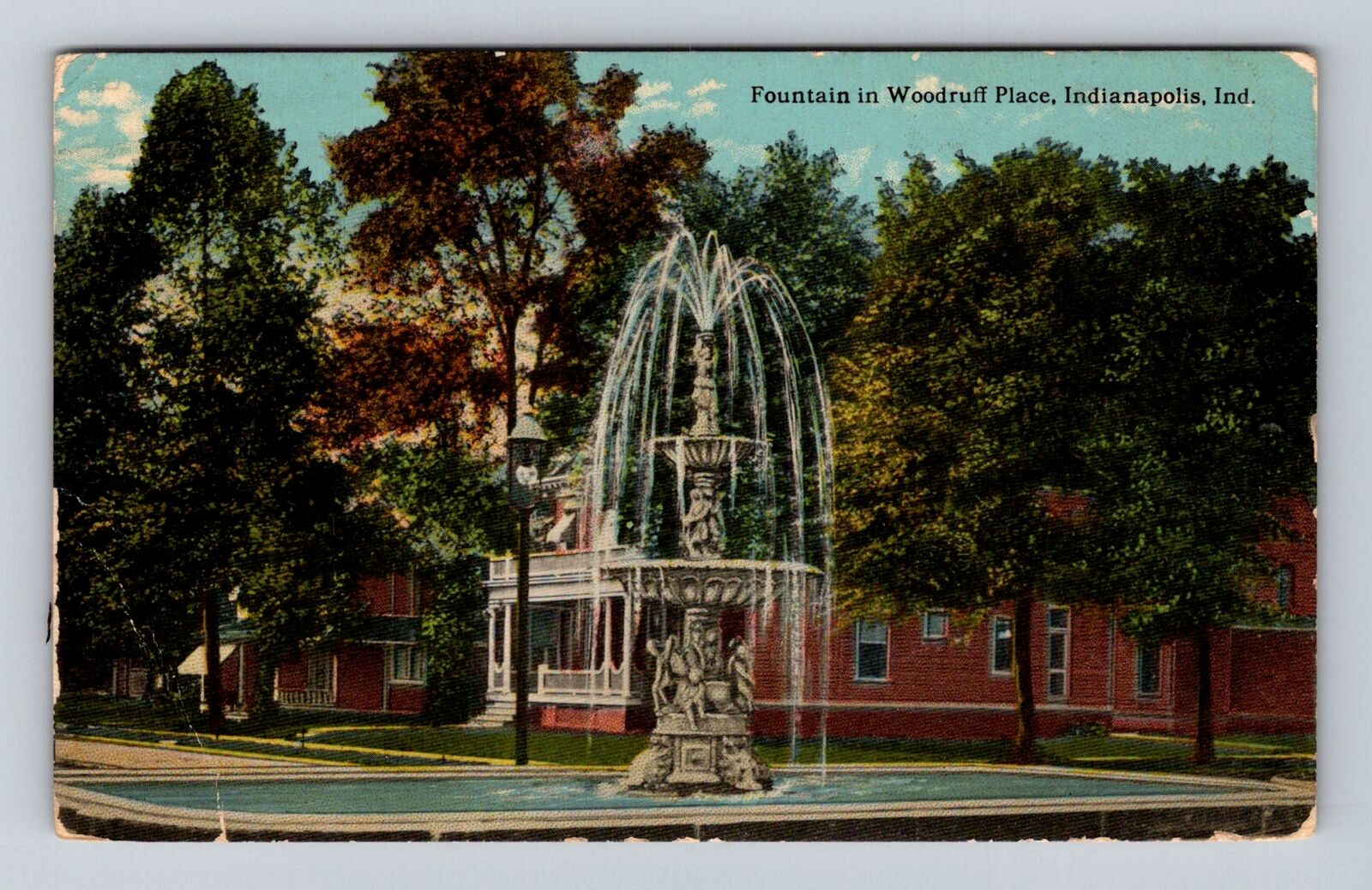 Indianapolis IN-Indiana, Fountain In Woodruff Place Vintage c1915 Postcard