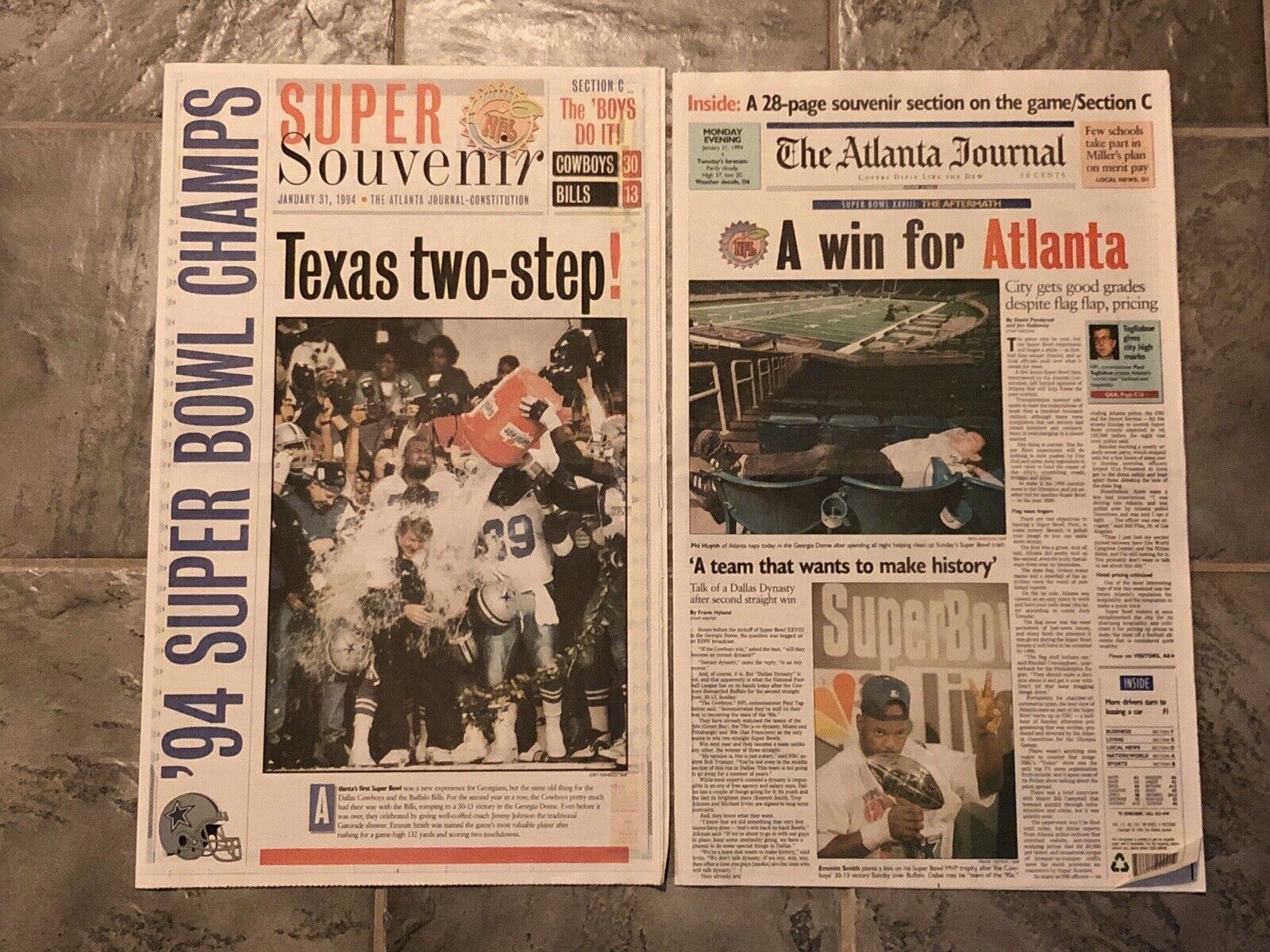 1994 Dallas Cowboys Football Newspaper.  Super Bowl Champions