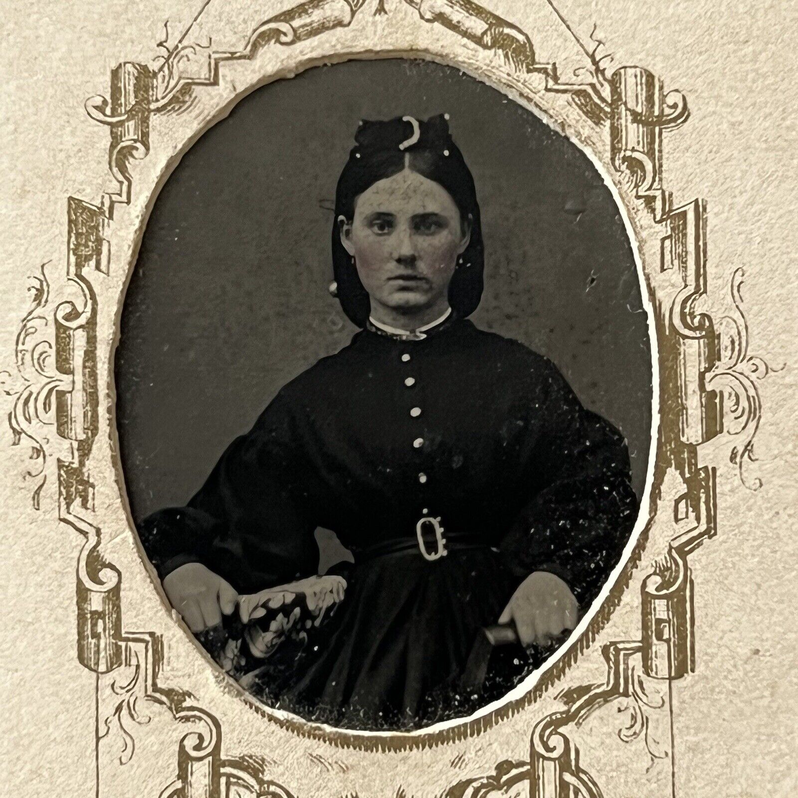 Antique Tintype Photograph Beautiful Young Woman Teen Girl Civil War Era