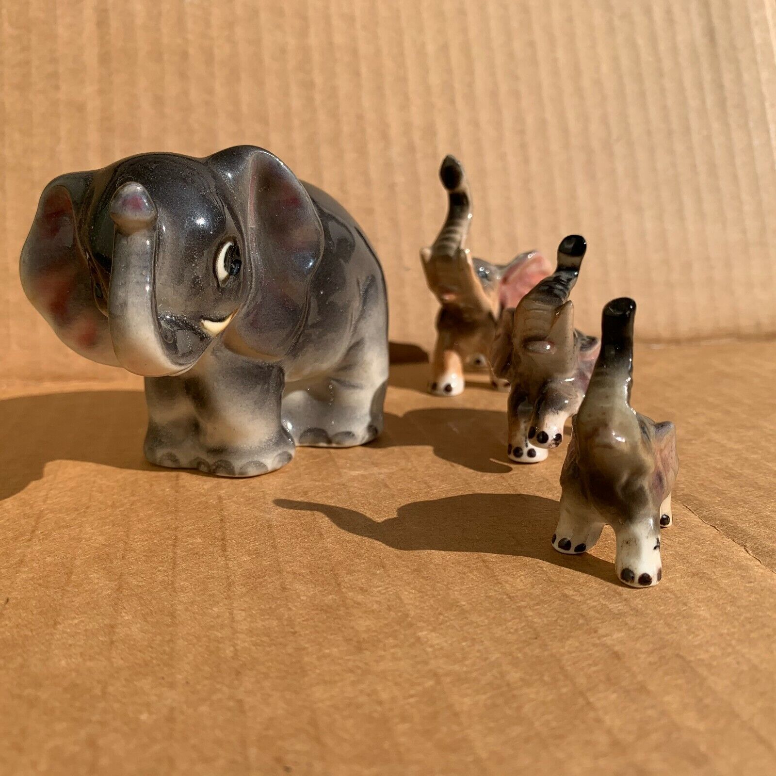 Vintage Porcelain Elephant Family Figurines Pachyderm Herd Made In Japan