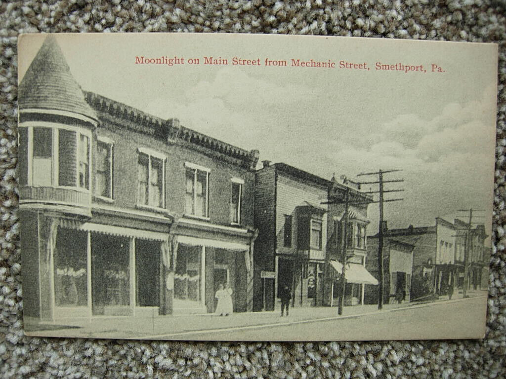 SMETHPORT PA-MAIN STREET FROM MECHANIC ST-MOONLIGHT-STORES-McKEAN COUNTY