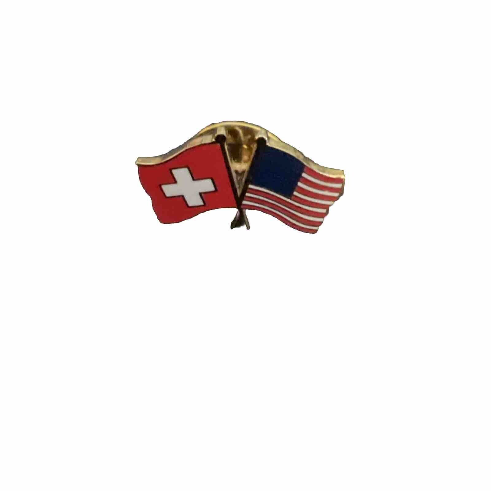 USA AMERICAN FLAG & SWITZERLAND FLAG Lapel Pin Swiss Crossed Double Flags