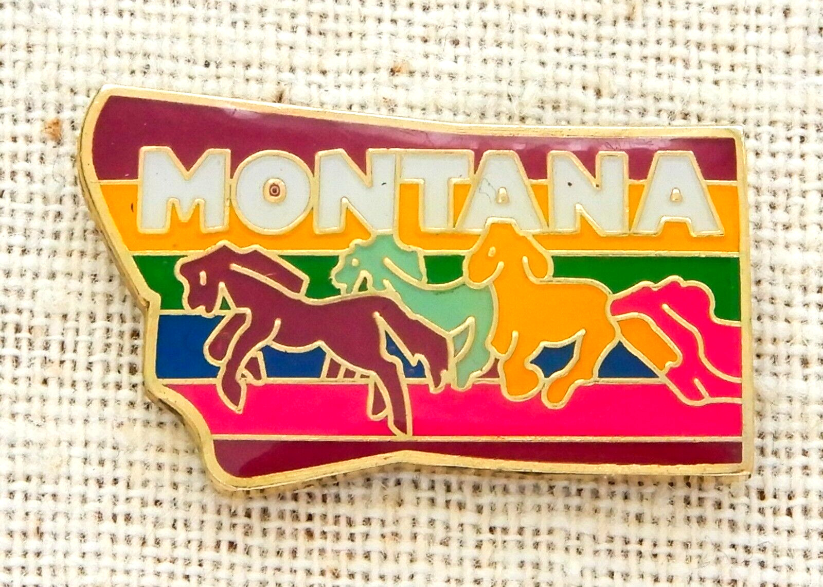 Montana Horse Lapel Pin Vintage State Animal Pink Colorful Enamel Travel Stripes