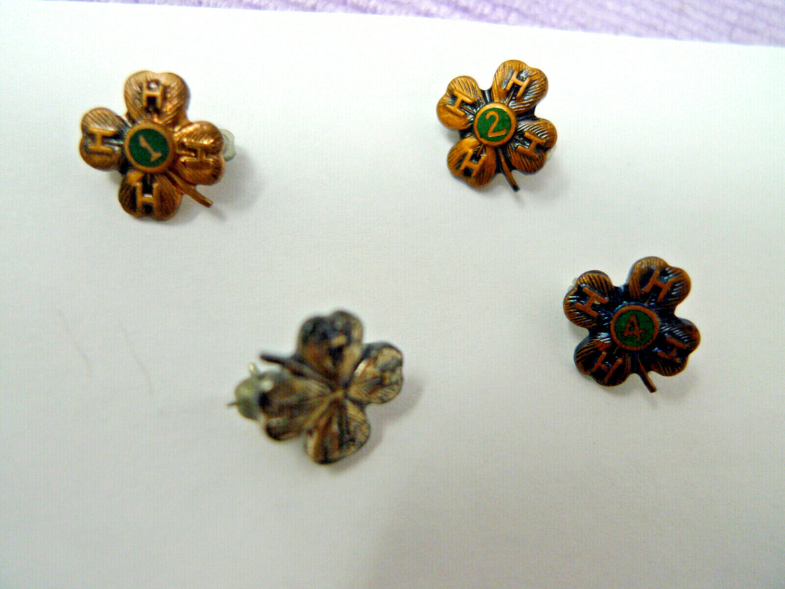 4H Leader Member Year Pins Lot FOUR Bronzetone Leavens Co Sterling 