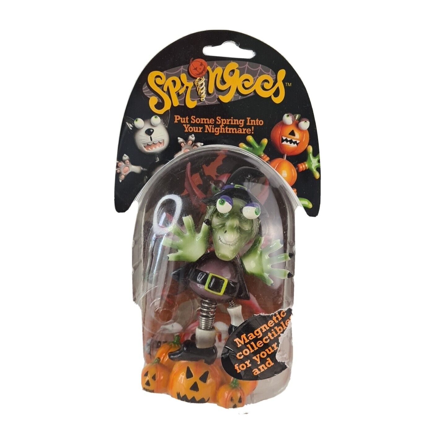🚨 Exhart Company Halloween “Springees” Witch Nodder Magnetic Vintage 